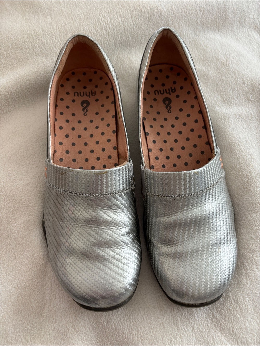 Ahnu Metallic Silver Slip-On Loafers